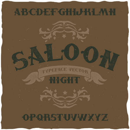 Vintage label font name Saloon Night. Good to use in any retro style labels.のイラスト素材