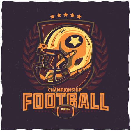 American football t-shirt label design with illustration of football helmetのイラスト素材
