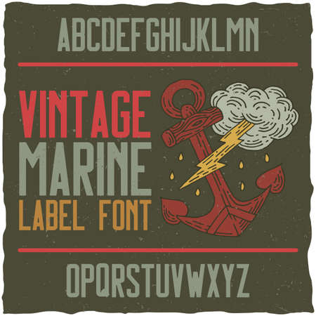 Nautical vintage label typeface and sample label design. Strong font, good to use in any vintage style labels.のイラスト素材