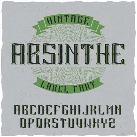 Absinthe label font and sample label design with decoration. Handcrafted font, good to use in any vintage style labels.のイラスト素材