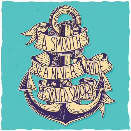 Nautical t-shirt label design with illustration of anchorのイラスト素材
