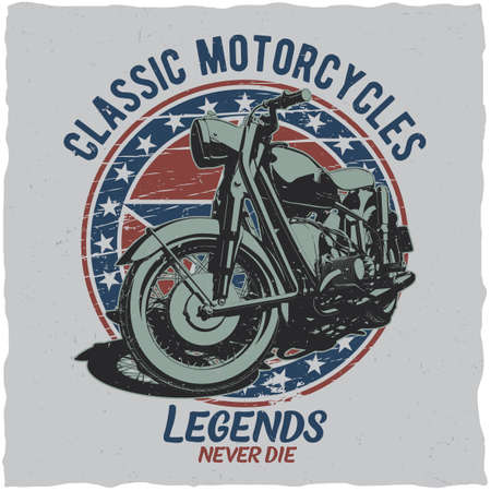 Motorcycle t-shirt label design with illustration of classic motorcycleのイラスト素材