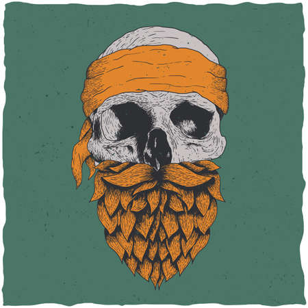 Real bikers legendary gang born to ride t-shirt design with hand drawn skull with beard and bandannaのイラスト素材