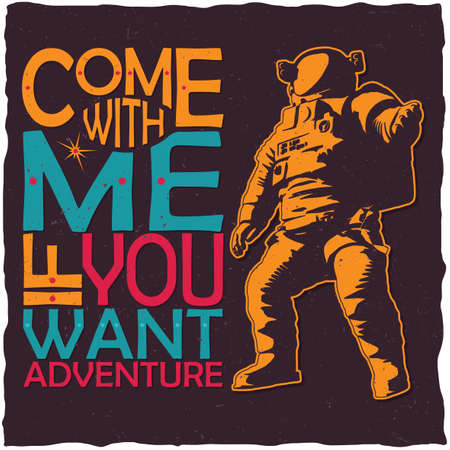 Label design with illustration of astronaut for t-shirts, posters, greeting cards etc.のイラスト素材