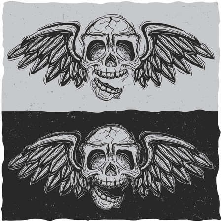 Illustration of skull with wings on dark and light backgroundsのイラスト素材