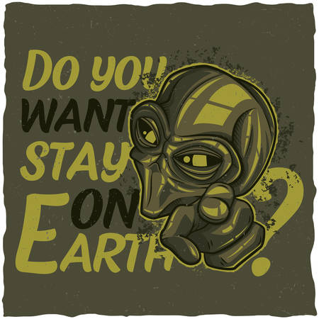 UFO t-shirt label design with illustration of alienのイラスト素材