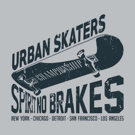 Urban Skaters Poster with slogan spirit no brakes and new York vector illustrationのイラスト素材