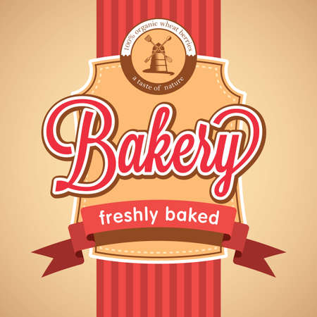 Bakery Stylish Poster with cartoon of mill on rose background vector illustrationのイラスト素材