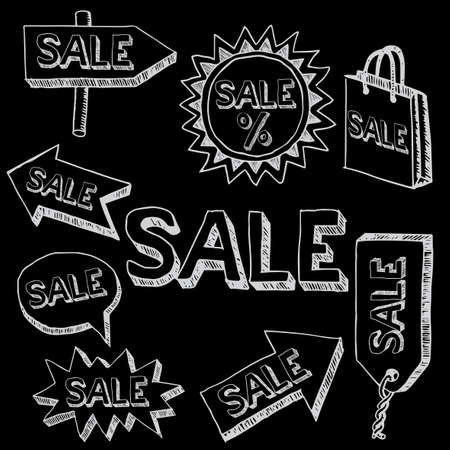 Monochrome Creative Realistic Poster with different arrows and word sale chaklboard vector illustrationのイラスト素材