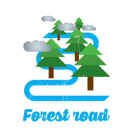 Forest Road Design Poster with many eves and clouds on the white background vector illustrationのイラスト素材