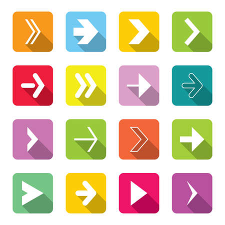 Colorful Arrow Icons Set with sixteen objects with different destination vector illustrationのイラスト素材