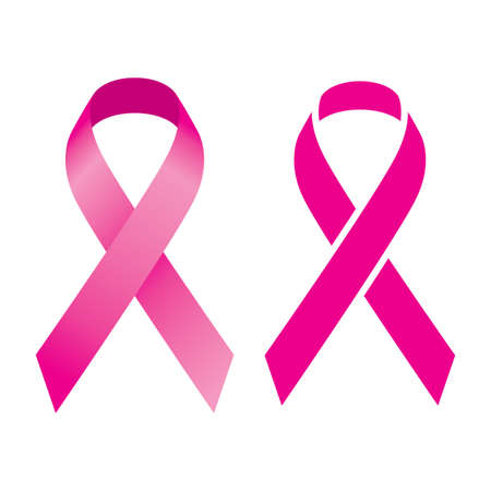 Two Identic Icon Objects with two Pink Ribbons on the white background vector illustrationのイラスト素材