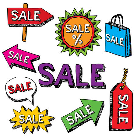 Creative Realistic Poster with different arrows and word sale vector illustrationのイラスト素材
