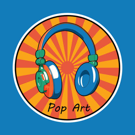 Music Creative Design Poster with pop art headphones image in the circle vector illustrationのイラスト素材