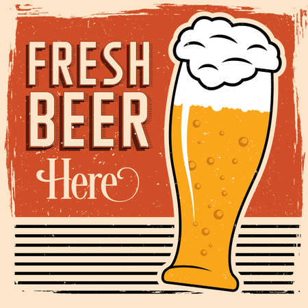 Colorful Fresh Beer Poster with one big glass and word here vector illustrationのイラスト素材