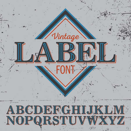 Vintage Label Font Poster with alphabet on the grey background vector illustrationのイラスト素材
