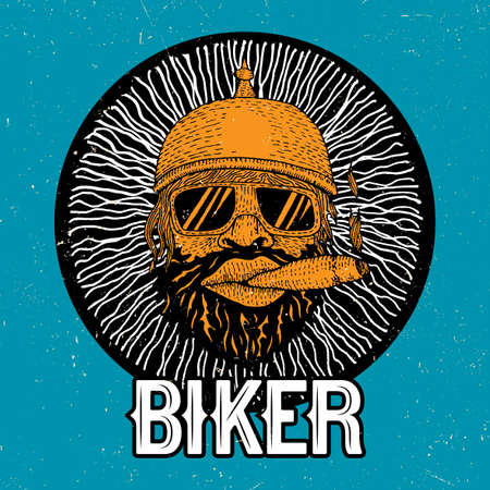 Biker Round Frame Poster with a smoking man in the centre vector illustrationのイラスト素材