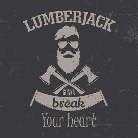Lamberjack Face Poster with two hacks and silhouette of man with beard vector illustrationのイラスト素材