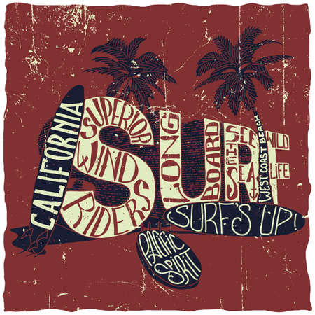 California surfing poster with two palms and three surfing boards vector illustrationのイラスト素材