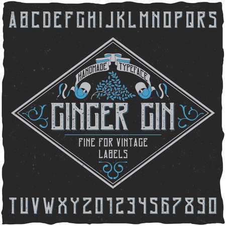 Ginger gin typeface poster with decoration on sample label design vector illustrationのイラスト素材