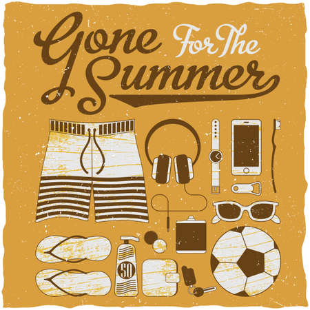 Gone for the summer set for design greeting card on the yellow background vector illustrationのイラスト素材