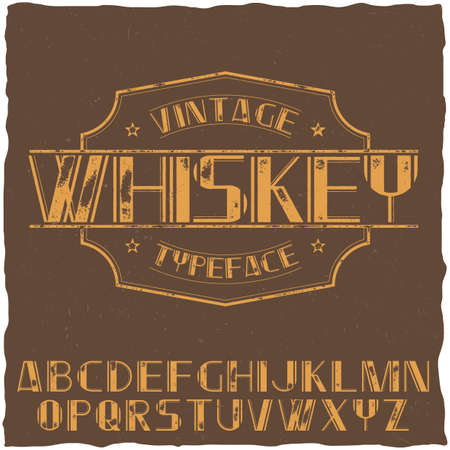 Vintage label typeface named Whiskey on the brown background vector illustrationのイラスト素材