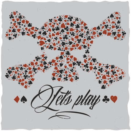 Let's play label design poster with playing cards symbols on skull and bones vector illustrationのイラスト素材