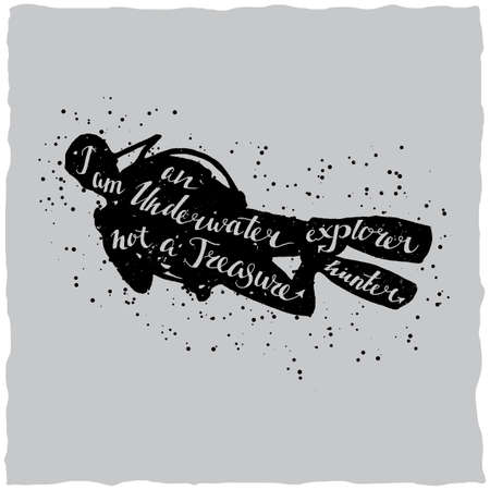 Hand drawn lettering poster with image of diver silhouette and quote vector illustrationのイラスト素材
