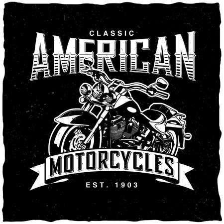 Classic american motorcycles poster with bike for t-shirts and greeting cards illustration.のイラスト素材
