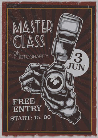 T-shirt or poster design with illustraion of two hands holding camera with flashのイラスト素材