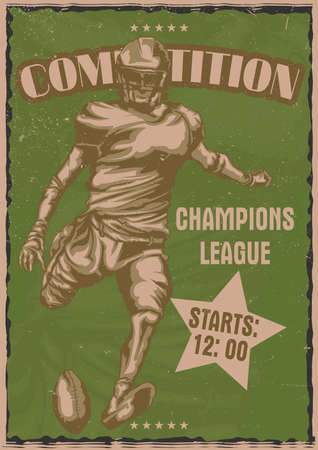 T-shirt or poster design with illustraion of american football playerのイラスト素材