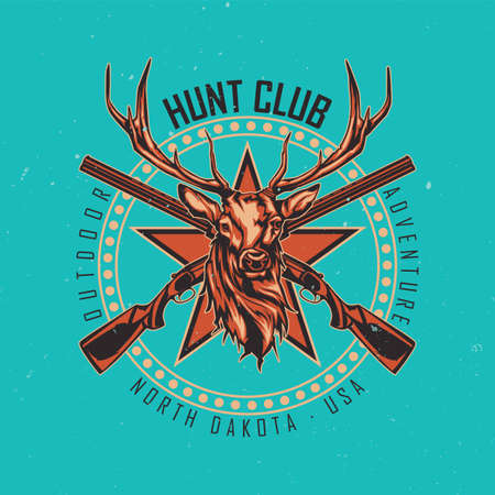 T-shirt or poster design with illustration of two rifles and deer headのイラスト素材