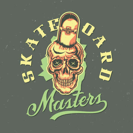 T-shirt or poster design with illustraion of skull with skateboardのイラスト素材