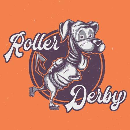 T-shirt or poster design with illustration of funny dog on roller skatesのイラスト素材