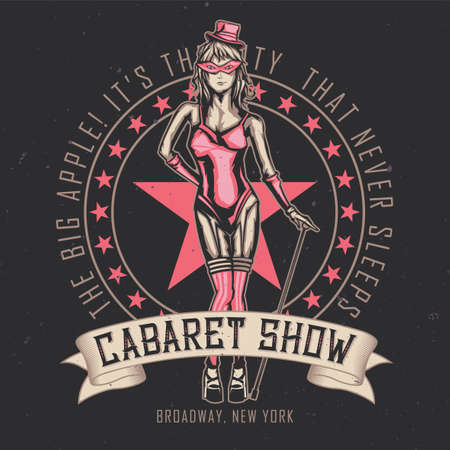 T-shirt or poster design with illustration of cabaret dancer girlのイラスト素材
