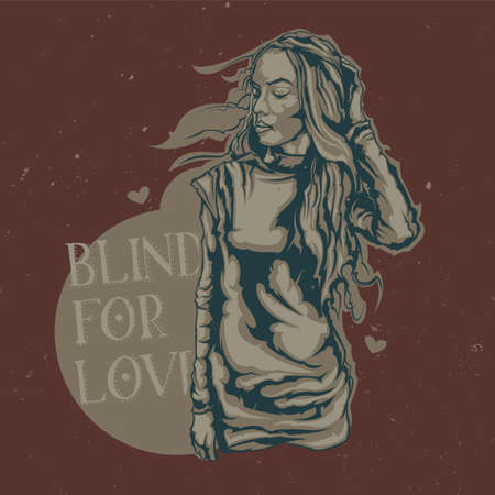 T-shirt or poster design with illustraion of beauty girlのイラスト素材