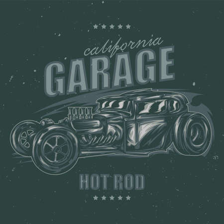 T-shirt or poster design with illustration of custom hot rodのイラスト素材