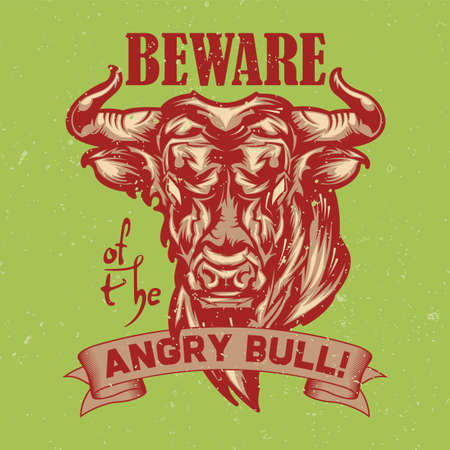 T-shirt or poster design with illustration of angry bullのイラスト素材