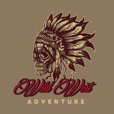 T-shirt or poster design with illustration of American Indian Chief Skull Withのイラスト素材
