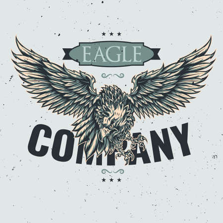 T-shirt or poster design with illustration of eagle.のイラスト素材