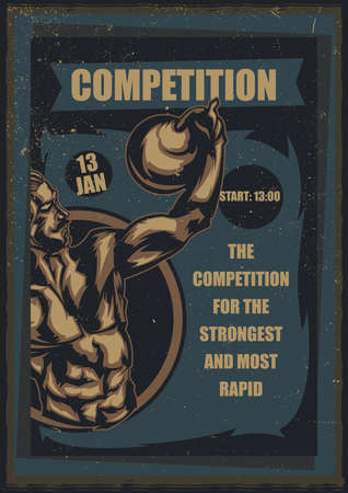 T-shirt or poster design with illustration of vintage sportsmanのイラスト素材