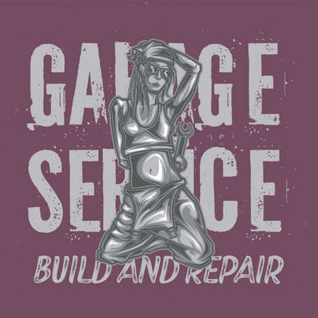 T-shirt or poster design with illustration of mechanic girlのイラスト素材