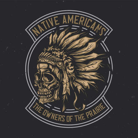 T-shirt or poster design with illustration of American Indian Chief Skull Withのイラスト素材