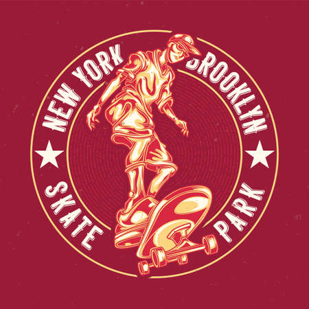 T-shirt or poster design with illustration of man on skate boardのイラスト素材