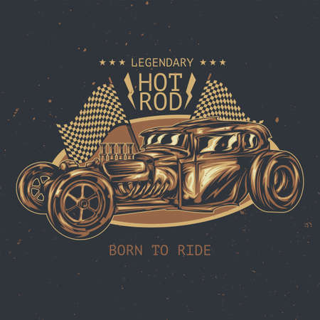 T-shirt or poster design with illustration of custom hot rodのイラスト素材