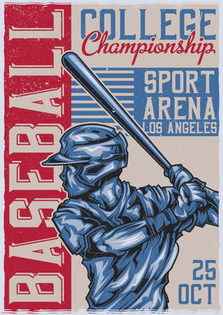 T-shirt or poster design with illustration of baseball playerのイラスト素材