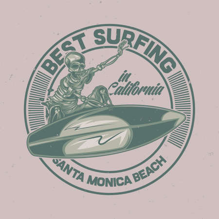 T-shirt or poster design with illustration of skeleton on surfing boardのイラスト素材