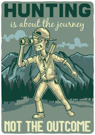 T-shirt or poster design illustration of a hunter with binoculars.のイラスト素材