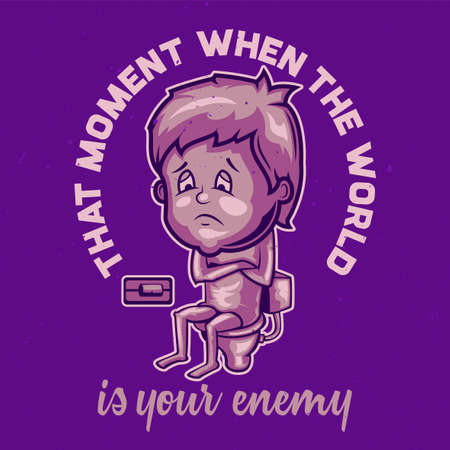 T-shirt or poster design with illustration of a sad man.のイラスト素材