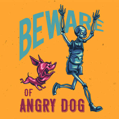 T-shirt or poster design with illustration of a running skeleton.のイラスト素材